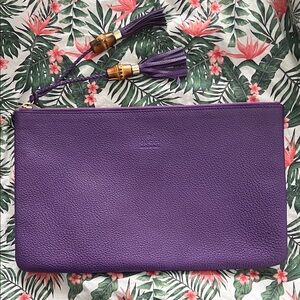 Gucci Purple Leather Bamboo Tassel Clutch Envelope